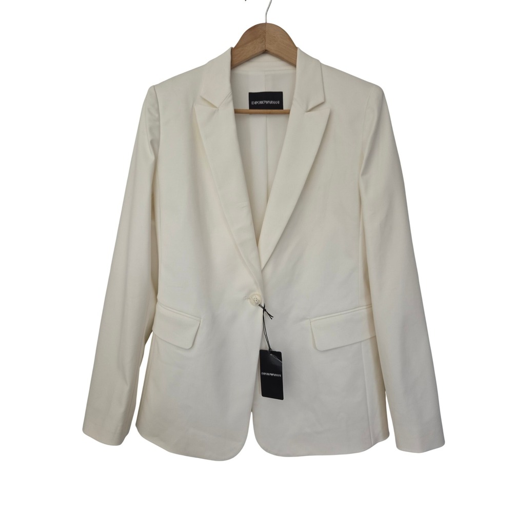 Emporio Armani Stretch Cotton Blazer Off-White Womens 44 IT/8 US NWT $745